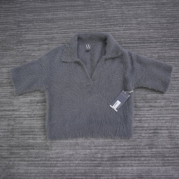 Worthington Sweaters - Worthington Loft‎ Gray Eyelash Knit Short Sleeve Polo Sweater Small NWT